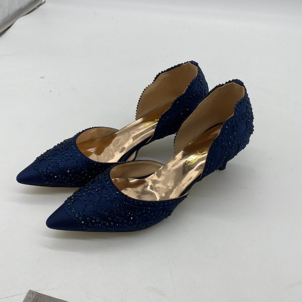 XYD blue rhinestone pointy toe kitten low heels slippers pumps shoes - Picture 3 of 8